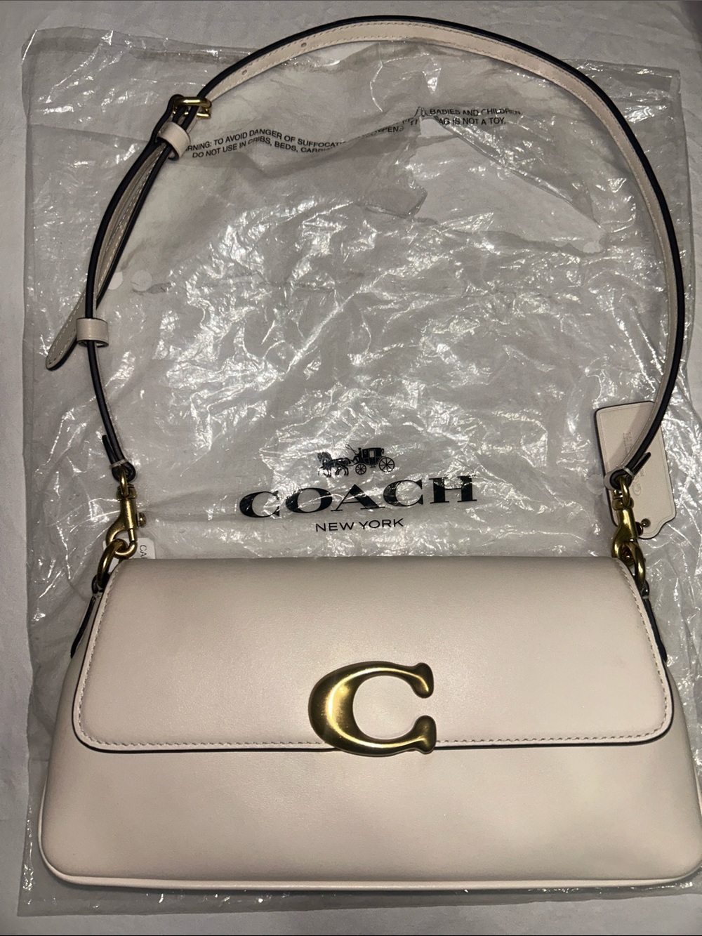 Coach Chalk Leather Shoulder Bag with Gold 'C' Accent - Picture 1 of 3